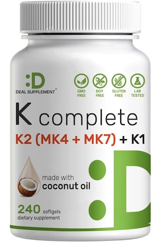 Deal Supplement Vitamin K 1 - K2 Complete Mk-7 And Mk-4 Bone Joint Immune Support 240 Coconut Oil Softgels