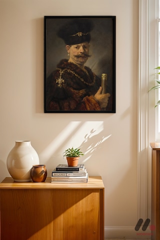 Rembrandt Kürklü Asilzade, Siyah Çerçeveli Duvar Tablosu - Sanatsever Hediyesi