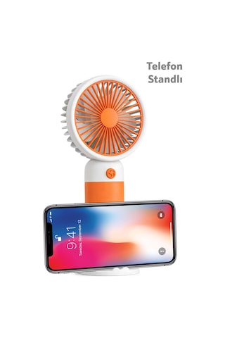 Standlı 3 Mod Şarjlı El Fanı 5 Kademe Seyahat Masaüstü Vantilatör Taşınabilir Mini Fan Turuncu F139