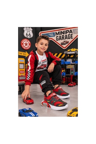 Minipa Garage Kırmızı Erkek Çocuk Garaj Tabanlı Çift Metal Arabalı Ortopedik Spor Ayakkabı