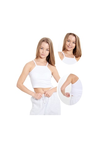 Alya Underwear Kaşkorse Dar Yaka Askılı Crop Beyaz