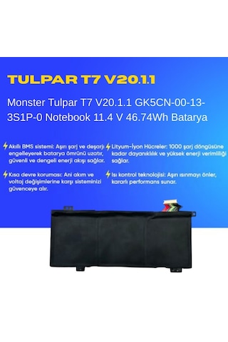 Monster Tulpar T7 V20.1.1 Gk5cn-00-13-3s1p-0 Notebook 11.4 V 46.74wh Batarya Uyumlu, Yüksek Performanslı 60685451