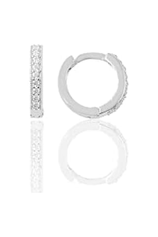 Gümüş Rodyumlu Zirkon Taşlı 10 Mm Halka Küpe Tragus Piercing Helix Kıkırdak Küpesi Genel