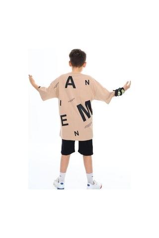 Çocuk Pano Baskılı Tshirt-14543 Kahverengi