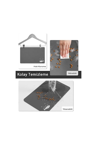 MatGo Pati Balık Figürlü Su Geçirmez Kaymaz Gri Kedi Köpek Mama Paspası 50 x 70 CM