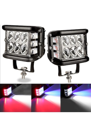 Off Road Sis Lambası Beyaz-kırmızı-mavi 12 Led 36w Aliminyum Kasa Set 2 Adet