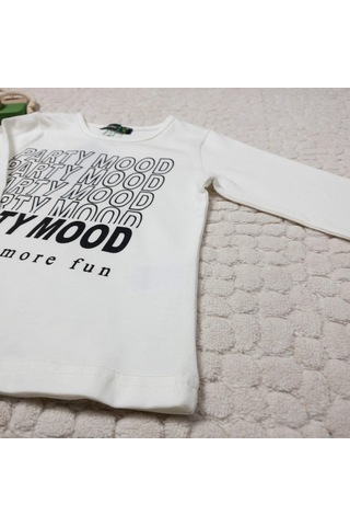 Momikon Kız Çocuk Party Mood Yazılı Pamuklu Sweat Krem