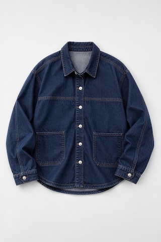 Kadın Gömlek Yaka Oversize Koyu Mavi Jean Ceket