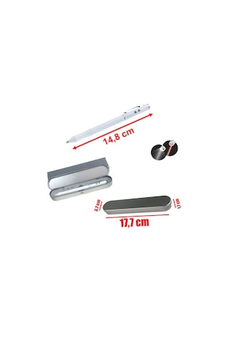 Metal Kutulu Kırmızı Lazerli, Beyaz Led Işıklı Pointer İşaretçi Kalemi Metal Tükenmez Kalem