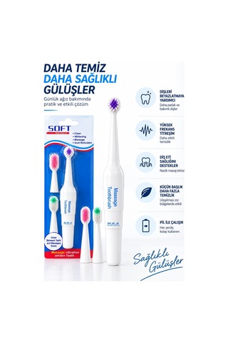 Elektrikli Masajlı Diş Fırçası 3 Başlıklı Derin Temizlik Çok Renkli