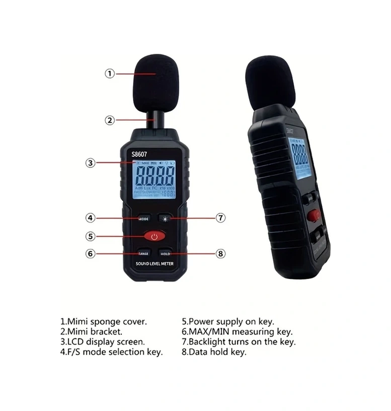 Willowhaven Siyah 30-130db Hassas A Ağırlıklı Dijital Gürültü Ölçer Işık Ekranlı