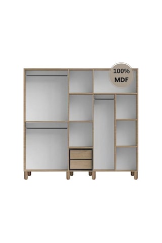 Meşe 5 Kapak Mdf Ayaklı Tasarım Gardırop Rota