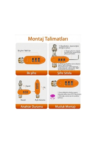 3 Haneli, Şifreli, Kilitli, Bahçe Musluğu, 1/2'', Dış Mekan, Su Vanası, Hortum Bağlantı Seti,