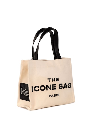 Bej The Icone Bag Paris İşlemeli Tote Kadın Kol Çantası Ve Omuz Çantası Orta Boy Bej