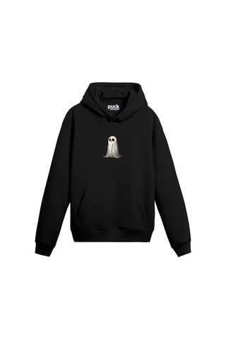 Puck Theworld Sloth Baskılı Unisex Hoodie, 3 İplik Şardonlu Rahat Ve Geniş Kalıp SIYAH