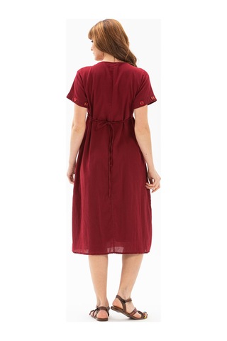 Kısa Kol Şile Bezi Melek Midi Boy Elbise Bordo Brd