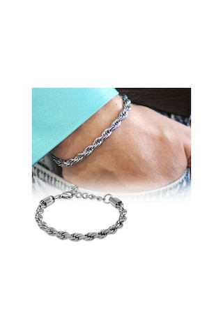 Silver Renk Çelik Erkek Halat Zincir Bileklik Çelik