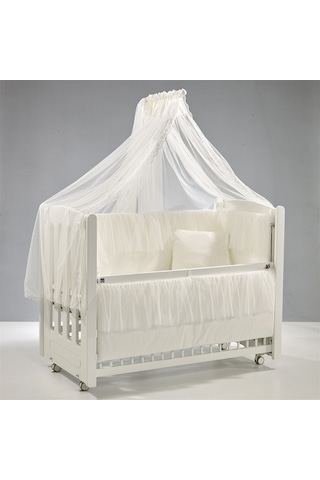 Meltem Kids Mia Anne Yanı Ahşap Sallanır Beşik 60 x 120 CM (Beyaz - Ekru) Beyaz