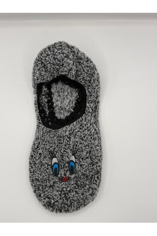 Ozzy Socks Kadın Gri Yüz Desenli Uyku Patik Çorap 3'lü Paket Gri2