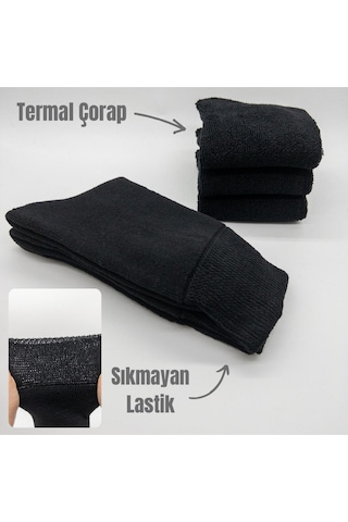 Socks Premium Termal 6 Çift Kadın Siyah Ekstra Kalın Tam Havlu Sıkmayan Lastikli Kışlık Çorap Siyah