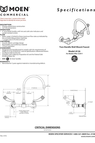 Moen 8126 Commercial M-dura Çift Kulplu Duvar Askısı Utility Musl Diğer
