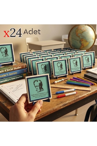 Öğretmenden Öğrencilerine Okul Hatırası 24'lü Set Atatürk Görselli Kişiye Özel Obje 10x10 Cm