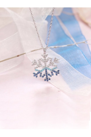 Brezza Lusso Jewelry Kar Tanesi Firuze Taşlı Mavi Geçişli Kadın Gümüş Kolye 45 CM
