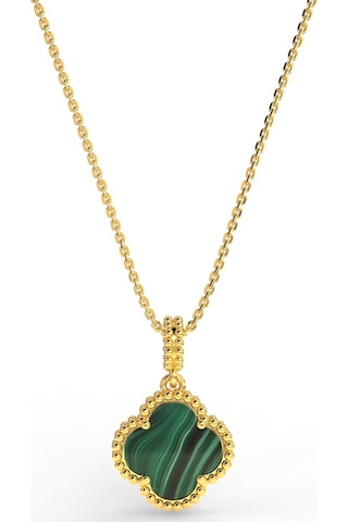 Erdobia 925 Ayar Yeşil Kaplangözü Taşlı Gold Yonca Gümüş Kolye