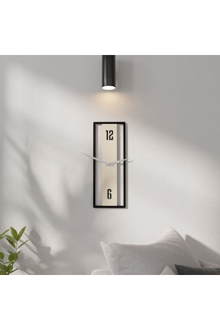 Dekoratif Minimal Dikdörtgen Duvar Saati Siyah - Krem