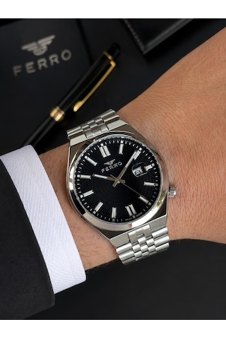 Ferro Premium İtalian Desing Çelik Kordon Nişan Ve Damat Saati 3 Atm Erkek Kol Saati Efm40136-b4 Gümüş - Altın