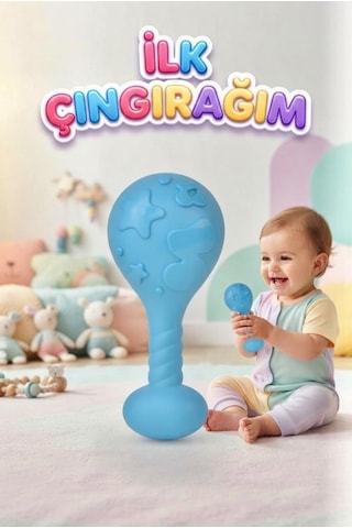Bebek Çıngırak Eğlenceli Ve Eğitici İlk Çıngırağım Kavrama Geliştirici 15 Cm Oyuncak Mavi