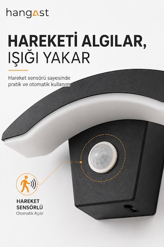 Sensörlü Yarım Ay Led Aplik 24w 1800 Lm 3200k Sıcak Beyaz Hareket Sensörlü Duvar Lambası Siyah