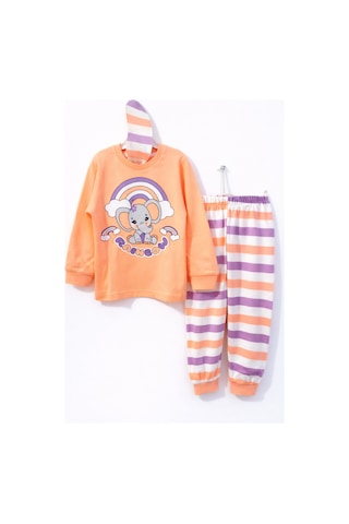 Gökkuşağı Temalı Uyku Bantlı Kız Çocuk Pijama Takımı Beyaz