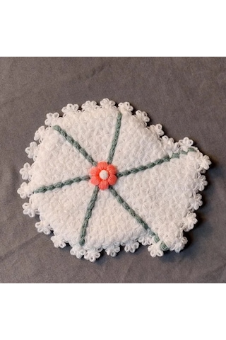 Uretti - Kenan 2196 - 8739 El Örgüsü Pembe Çiçek Motifli Beyaz 3'lü Lif Seti