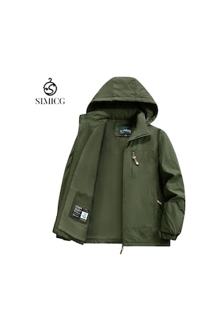Erkekler İçin Sonbahar Ve Kış Kalınlaştırılmış Rüzgar Geçirmez Ve Su Geçirmez Ceket Artı Polar Ceket Yeşil