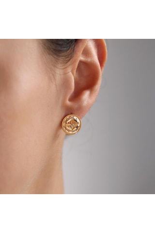 Sembol Gold El İşlemeli Round Motifli Altın Telkari Küpe