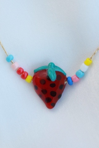 Murano Çilek Cam Kolye Kırmızı