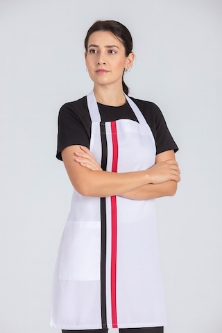 Kadın Boyundan Asmalı Çizgili Barista Şef Mutfak Önlüğü 60x85 Cm Beyaz
