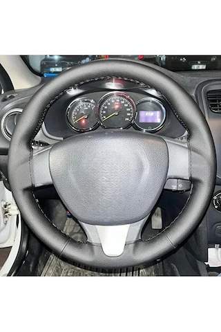 Renault Clio Symbol Üniversal Dikmeli Direksiyon Deri Kılıfı Siyah Düz Deri Siyah Ipli Açıkmalayı O Siyah