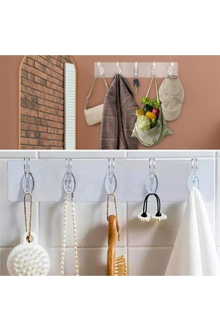 5&apos Li Güçlü Yapışkanlı Şeffaf Duvar Askısı Banyo Mutfak Düzen Ahşap - Siyah