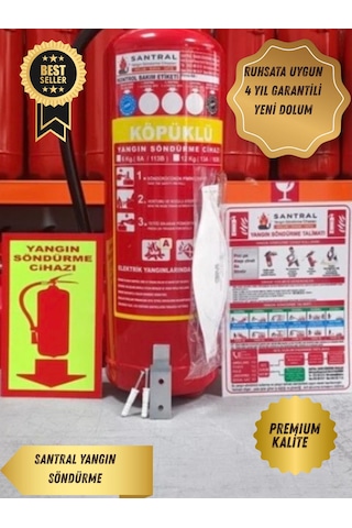 6 Kg Yangın Tüpü  Foam Köpüklü   Ysc Fosforlu Levha -talimat-asma Aparatı-3m Maske