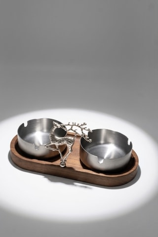 Küllük Ahşap Sunumluk Lüks Geyik Stand Gümüş Metal İkili Dekoratif Küllük Gümüş
