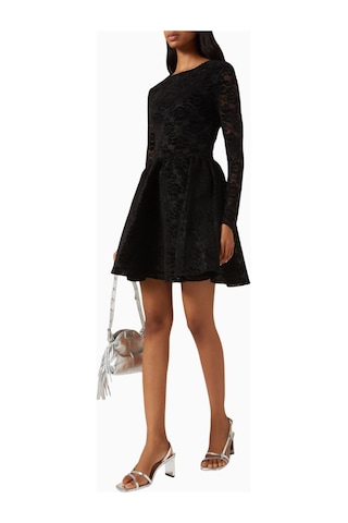 Maje Velvet Lace Royaldentel Kısa Pleated Dress,, Tanımlı Bel Ve Şeffaf Kollu Siyah