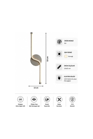 AvizeGO Gena Modern Led Duvar Apliği Günışığı Gri