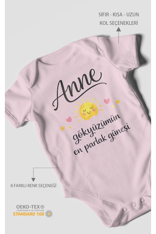 Morivokids Anne, Gökyüzümün En Parlak Güneşi Kısa Kollu Bebek Body Bebe Pembe