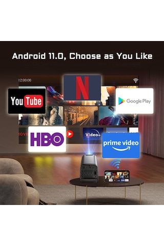 Ydh-q320 Kısa Mesafe Projektör 720p, 4k Destekli, Android 11, Kablosuz Ekran Yansıtma, 600 Lümen İç & Dış Mekan