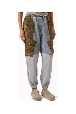 3.1 Phillip Lim Patchwork Kamuflaj Denim Sweatpants Rahat Kesim, Elastik Bel Ve Paça Çok Renkli