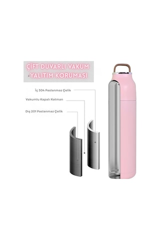 Paslanmaz Çelik Bardak Kapaklı, Tutacaklı, Mat Gövdeli Termos 400 Ml Pembe