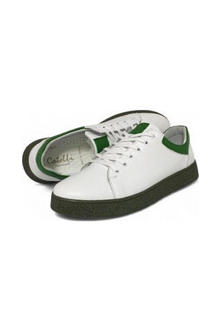 Catelli %100 Deri Ortopedik Erkek Rahat Günlük Sneaker Mevsimlik Taraftar Ayakkabı 40-44 Yeşil Beyaz