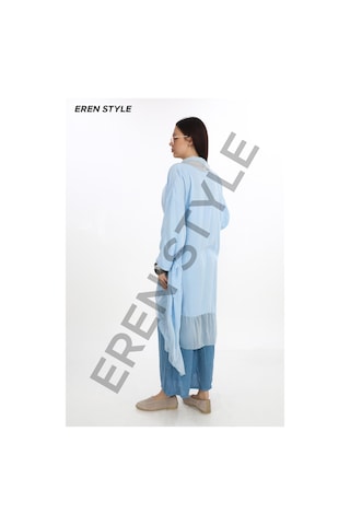 Italyan Ipek Detaylı Oversize Kaftan & Bluz-8711 Bebe Mavi